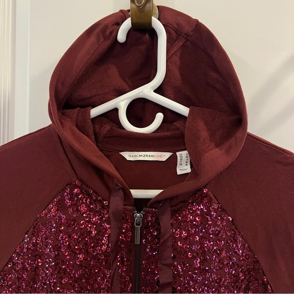 Isaac Mizrahi Live! Burgundy Zip Up Hoodie Jacket - Picture 6 of 16